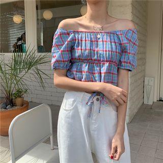 Off-shoulder Drawstring Short Top