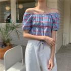 Off-shoulder Drawstring Short Top