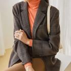 Single-breasted Woolen Plaid Jacket Khaki - One Size