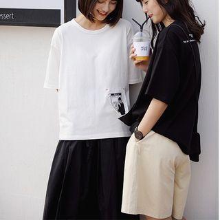 Couple-matching Elbow-sleeve Printed T-shirt