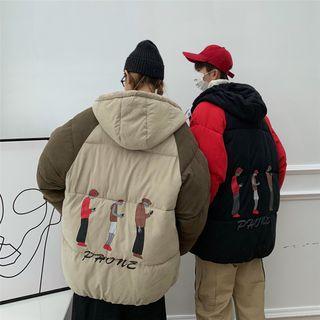 Cartoon Printed Color Block Hooded Padded Coat