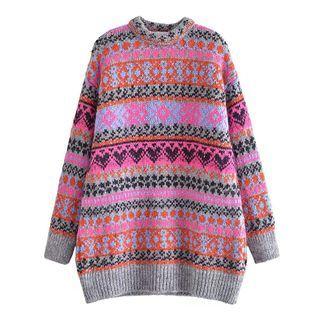 Printed Long Sleeve Oversized Sweater