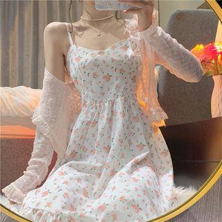 Lace Jacket / Spaghetti Strap Floral A-line Dress