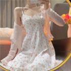 Lace Jacket / Spaghetti Strap Floral A-line Dress