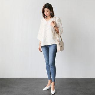 3/4-sleeve Fringed Top