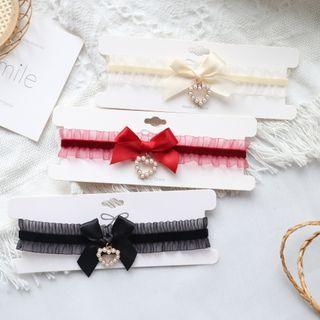 Ribbon Heart Faux Pearl Pendant Choker
