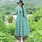 3/4-sleeve Print Maxi A-line Dress