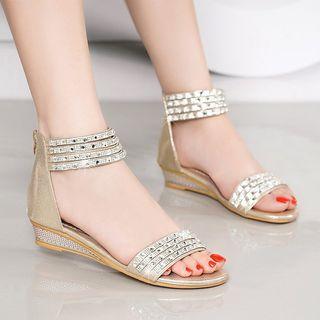 Rhinestone Back-zip Sandals