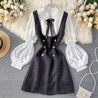 Mock Two-piece Lantern-sleeve A-line Dress