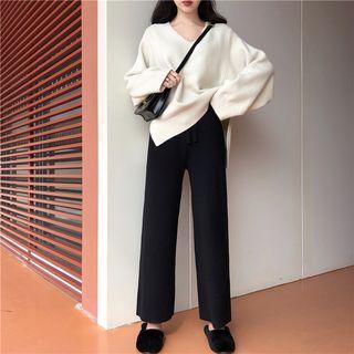 V-neck Sweater / Drawstring Wide Leg Pants