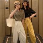 Elbow-sleeve Double-breasted Cropped Blazer
