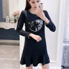 Long-sleeve Angel Print Mini A-line Dress