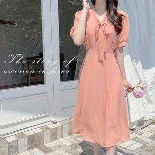 Tie-neck Chiffon Long Dress