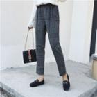 Plaid Elastic Waist Straight Cut Pants