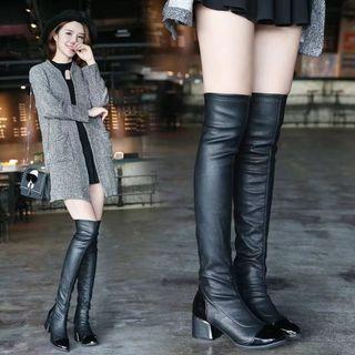 Patent Panel Chunky-heel Over-the-knee Boots