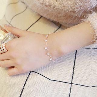 925 Sterling Silver Rhinestone Bracelet Silver & Gift Case - One Size