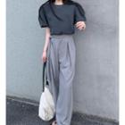 Puff-sleeve Plain Cropped Top / Wide-leg Plain Pants