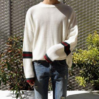 Stripe-trim Rib-knit Sweater