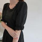 Lace-trim Smocked-waist A-line Dress Black - One Size
