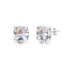 925 Sterling Silver Simple Geometric Square White Cubic Zircon Stud Earrings Silver - One Size