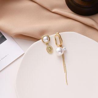 Non-matching Faux Pearl Dangle Earring 1 Pair - 925 Silver - Earring - One Size