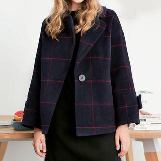 Check Single-button Cropped Coat