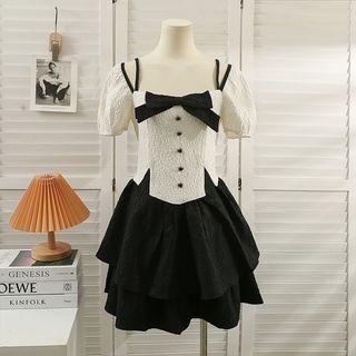 Patchwork Ribbon Mini Dress