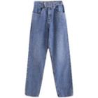 Washed Belted Straight Leg Jeans