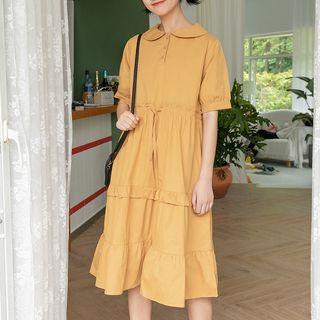 Short-sleeve Ruffled A-line Shirt Dress