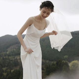 Spaghetti-strap Plain A-line Evening Gown