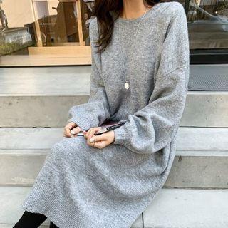 Balloon-sleeve Knit Long Dress