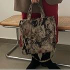 Cat Print Canvas Tote Bag Black & Gray & Brown - One Size