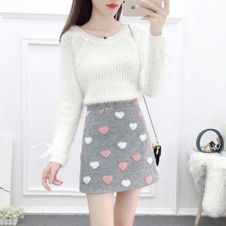 Set: Plain Raglan Sweater + Heart Applique Skirt
