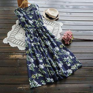 Sleeveless Floral Tie-waist Midi Dress