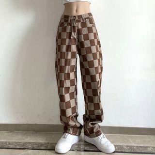 Low Rise Checkerboard Loose Fit Jeans
