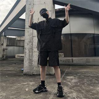 Elbow-sleeve Striped Shirt / Striped Shorts