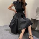 Lace-trim Seersucker Midi Dress With Belt
