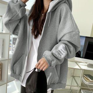 Fleece-lined Patch-detail Zip-up Hoodie