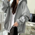 Fleece-lined Patch-detail Zip-up Hoodie