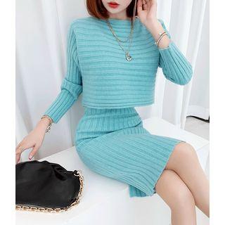 Crop Sweater & Bodycon Dress Rib-knit Set