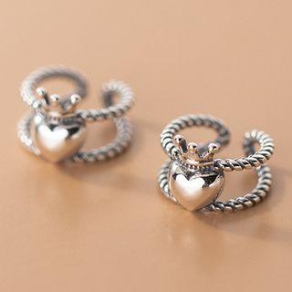 Crown Heart Layered Sterling Silver Ring 1 Pair - S925 Silver - Silver - One Size