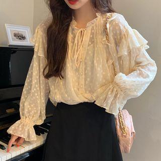 Dotted Ruffle Chiffon Blouse Off-white - One Size