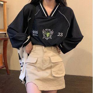 Embroidered Sweatshirt / A-line Skirt