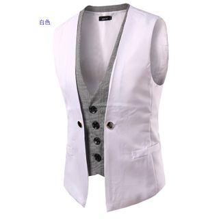 Mock Two-piece Plaid Vest