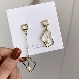 Non-matching Faux Pearl Drop Earring 1 Pair - Earrings - Gold - One Size