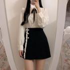 Tie-neck Crochet Trim Long-sleeve Blouse