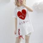 Short-sleeve Heart Print Lace-up Mini T-shirt Dress