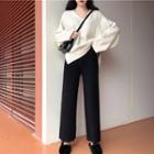 Plain Side-slit Sweater / Wide-leg Pants