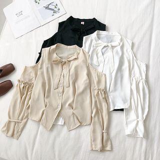 Cutout Bell-sleeve Frilled Blouse