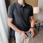 Short-sleeve Argyle Emrbodiered Polo Knit Top